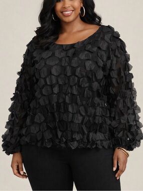 Ashley Stewart Black Ruffle Detail Long Sleeve Top Size:18/20 Great Condition